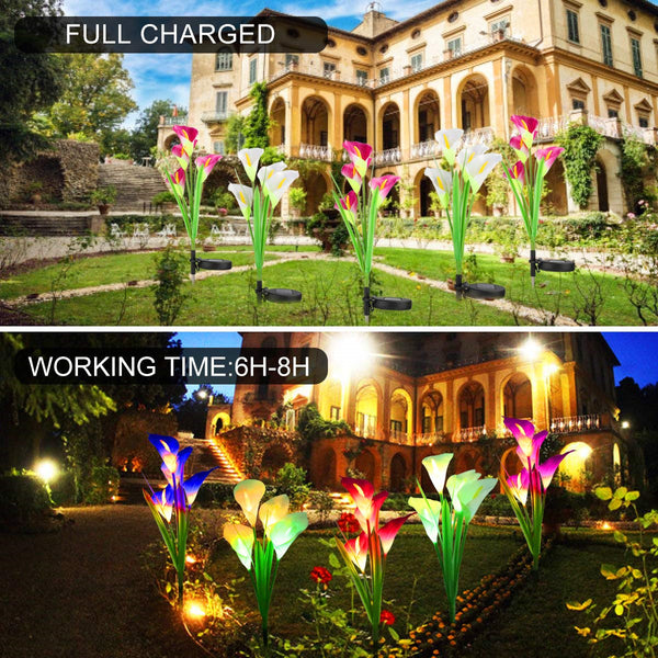 3Pack Solar Lights ,Mother's Day Birthday Gifts Outdoor Garden Stake Flower Lights, Multi Color Changing LED Lily Solar Powered Lights for Patio