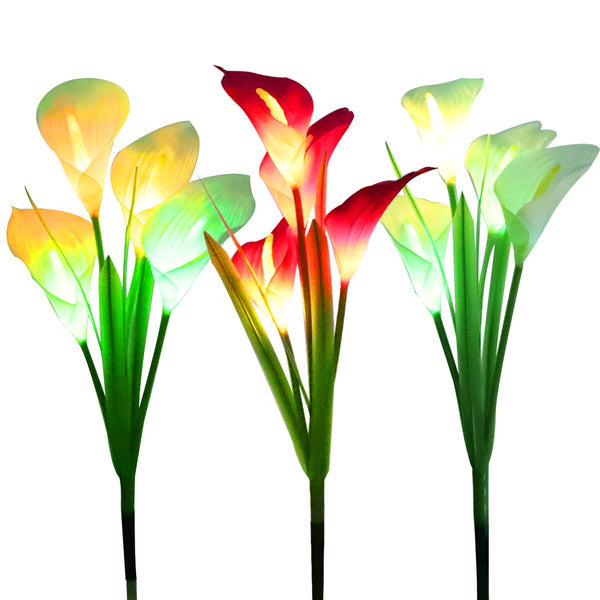 3Pack Solar Lights ,Mother's Day Birthday Gifts Outdoor Garden Stake Flower Lights, Multi Color Changing LED Lily Solar Powered Lights for Patio