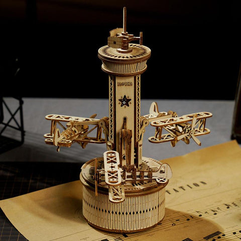 Airplane Control Tower Mechanical Music Box AMK41