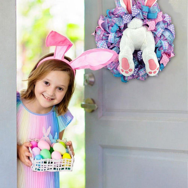 1PC Easter Door Bunny Wreath Easter Spring Outdoor Indoor Hanging Wreath Home Craft Supplies