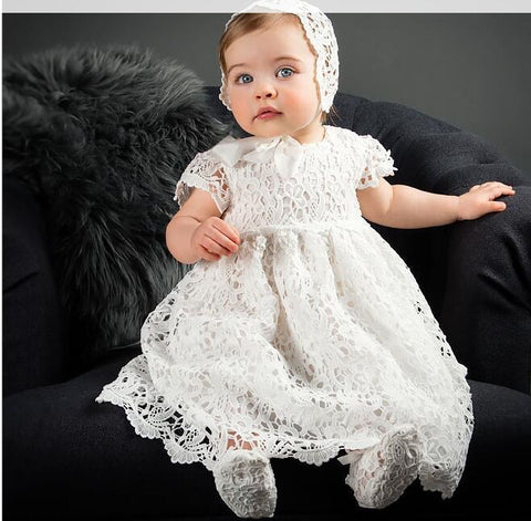 Baptism Infant Baby Girl Dresses Christening Dresses First Birthday Outfits with Bonnet