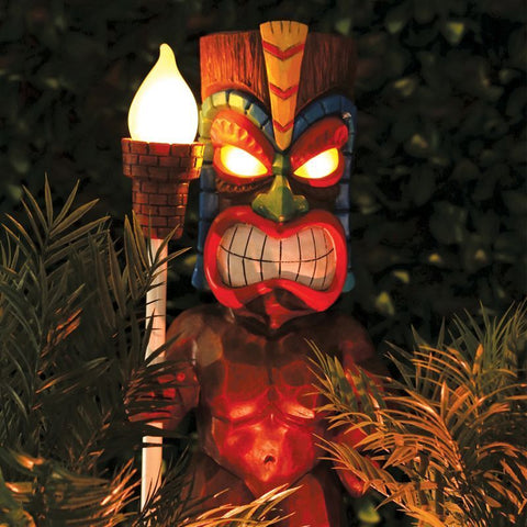 Angry Tiki Couple Guard Solar Powered Outdoor Decor LED Garden Light