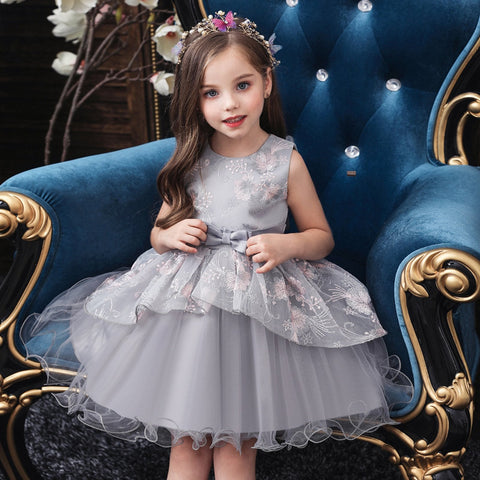 Baby Girls Fashion Party Dress Belted Floral Sleeveless Wedding Bridesmaid Dress