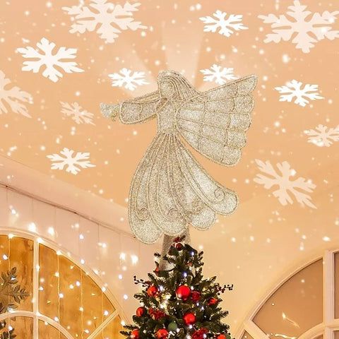 10 Angel Christmas Tree Topper with 3D LED Rotating Projector