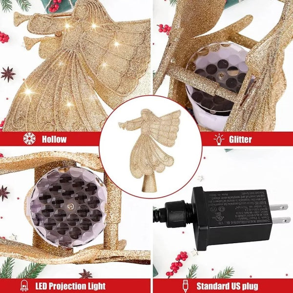 10 Angel Christmas Tree Topper with 3D LED Rotating Projector