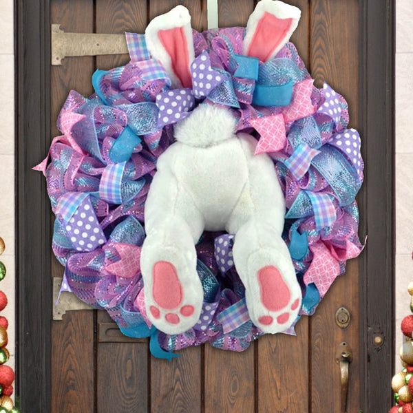 1PC Easter Door Bunny Wreath Easter Spring Outdoor Indoor Hanging Wreath Home Craft Supplies
