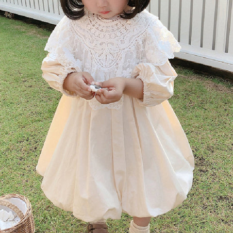 Baby Girls Pure Cotton Detachable Lace Colar A-Line Party Dress Solid Color Tutu Dress