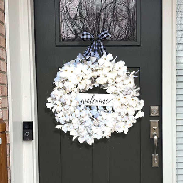 White Dogwood Buffalo Check Ribbon Wreath Spring Summer