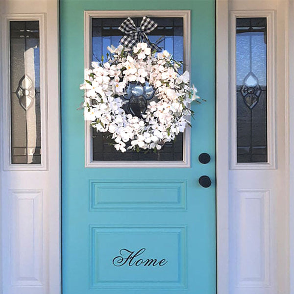 White Dogwood Buffalo Check Ribbon Wreath Spring Summer