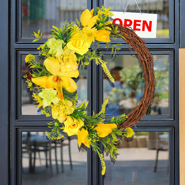 Yellow Rose Vine Floral Wreath Spring Summer