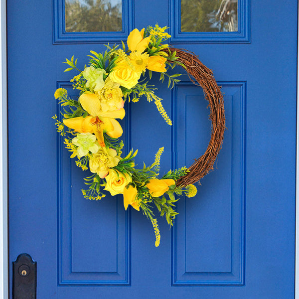 Yellow Rose Vine Floral Wreath Spring Summer
