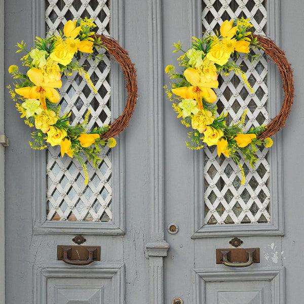 Yellow Rose Vine Floral Wreath Spring Summer