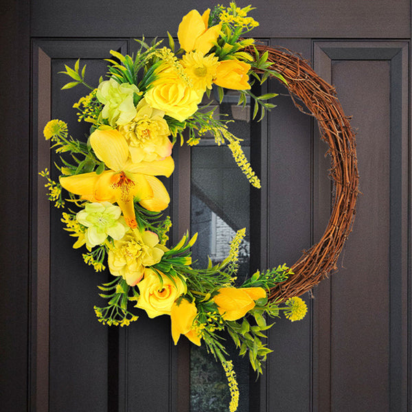 Yellow Rose Vine Floral Wreath Spring Summer