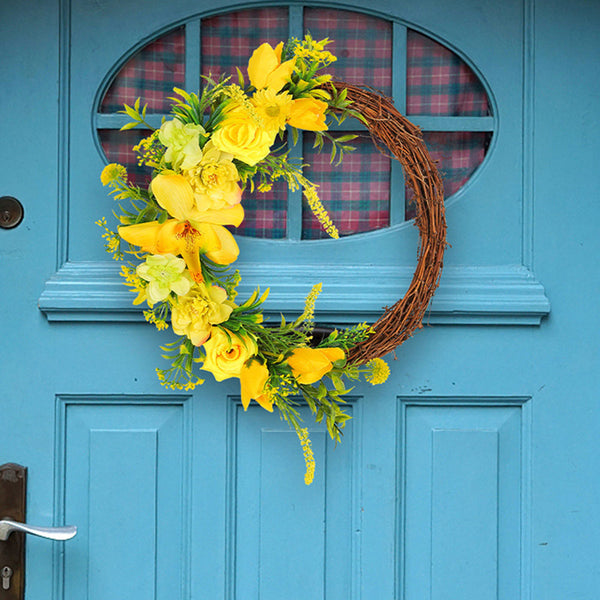Yellow Rose Vine Floral Wreath Spring Summer