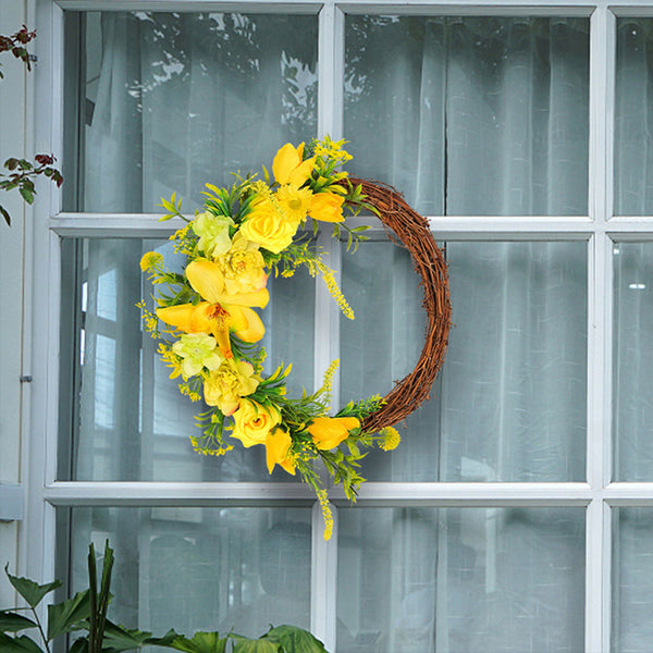 Yellow Rose Vine Floral Wreath Spring Summer
