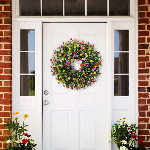 Colorful Flower Green Leaves Spring Summer Wreath