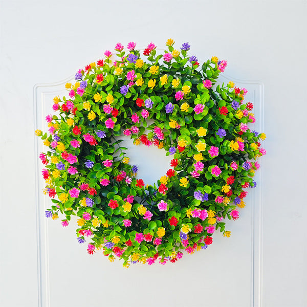 Colorful Flower Green Leaves Spring Summer Wreath