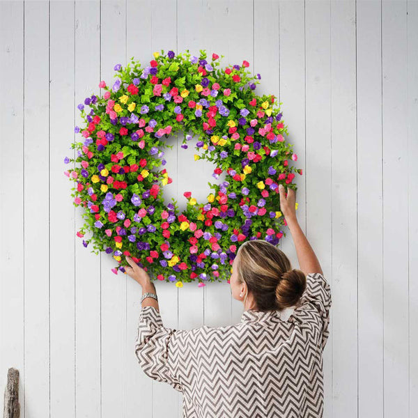 Colorful Flower Green Leaves Spring Summer Wreath