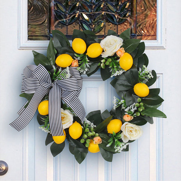 Striped Bow Lemon Wreath