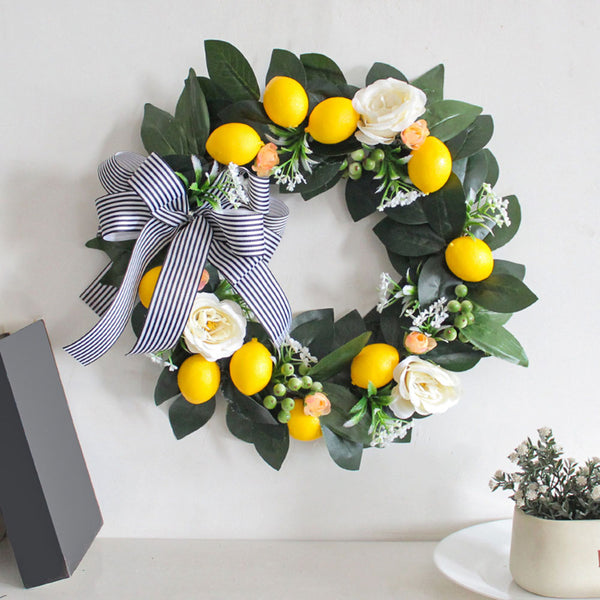 Striped Bow Lemon Wreath