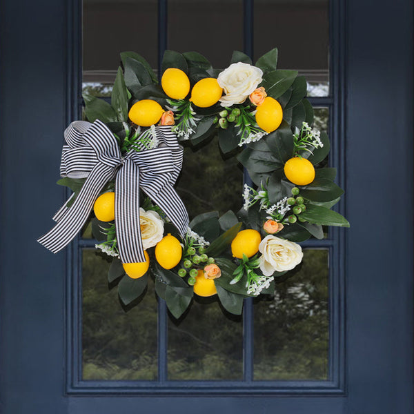 Striped Bow Lemon Wreath