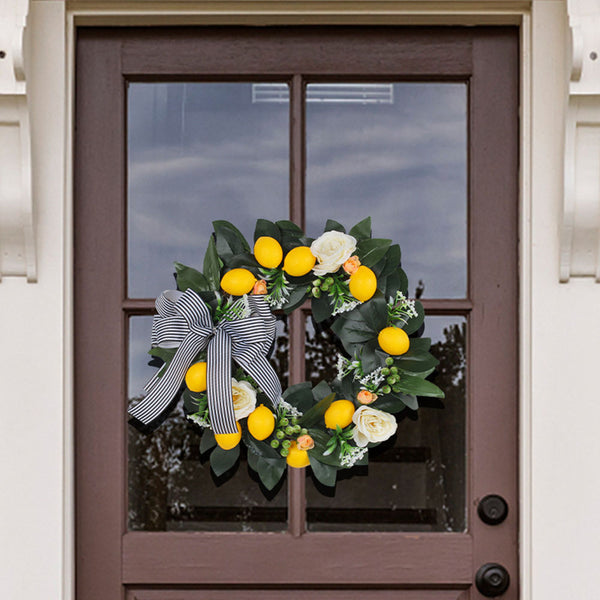 Striped Bow Lemon Wreath