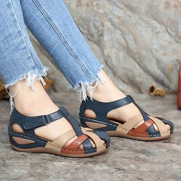 FleekComfy PREMIUM Leather Retro Arch Support Comfy Round Toe Sandals