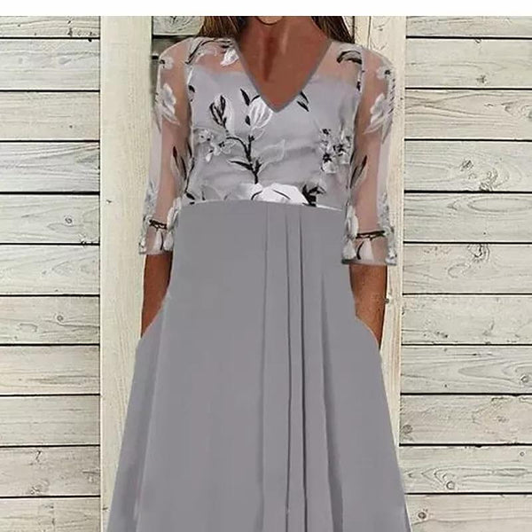 Women's A Line Lace Flower Midi Dress
