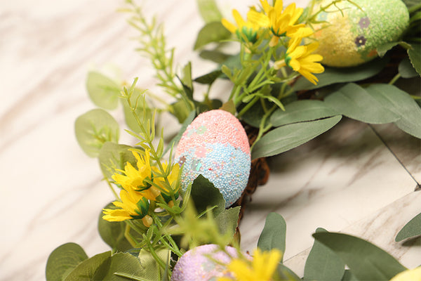 Spring Easter Wreath Artificial Eggs Daisy Eucalyptus Wreath for Indoor and Outdoor Decoration