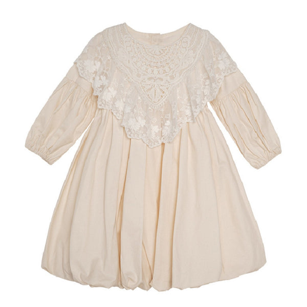 Baby Girls Pure Cotton Detachable Lace Colar A-Line Party Dress Solid Color Tutu Dress