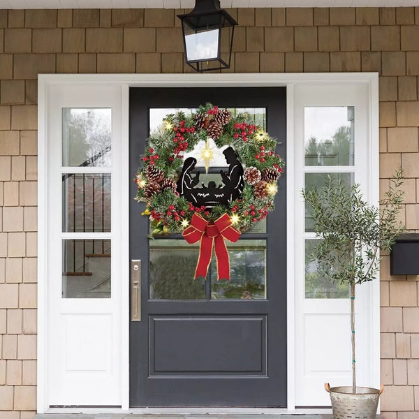 Lighted Nativity Scene Christmas Wreath