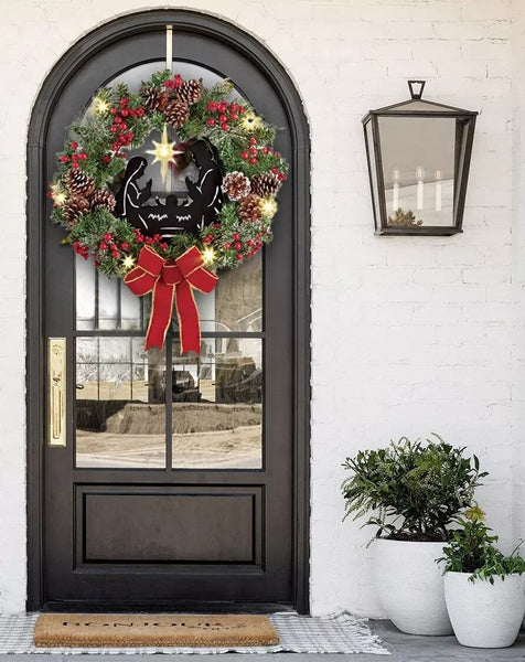 Lighted Nativity Scene Christmas Wreath