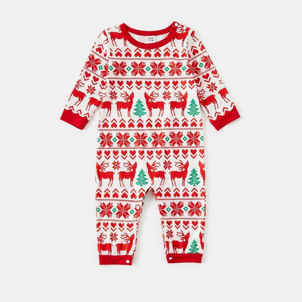 Plus Size Christmas All Over Print Red Family Matching Long-sleeve Pajamas Sets
