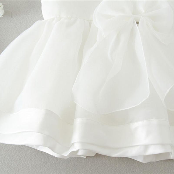 Cute Baby Girl Party Dress Stylish White Flower Dress 1st Birthday Lace Tulle Dress