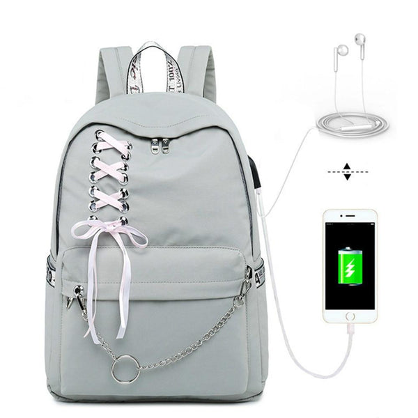 Girl Schoolbag Female Students Laptop Backpack Kids School Bags For Teenage Girls Women Gray Backpacks