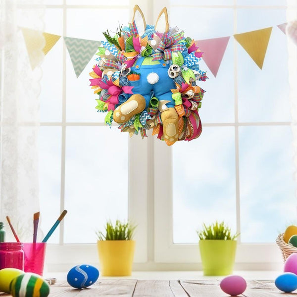1PC Easter Door Bunny Wreath Easter Spring Outdoor Indoor Hanging Wreath Home Craft Supplies