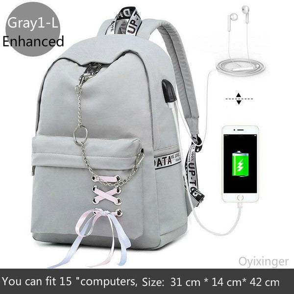 Girl Schoolbag Female Students Laptop Backpack Kids School Bags For Teenage Girls Women Gray Backpacks