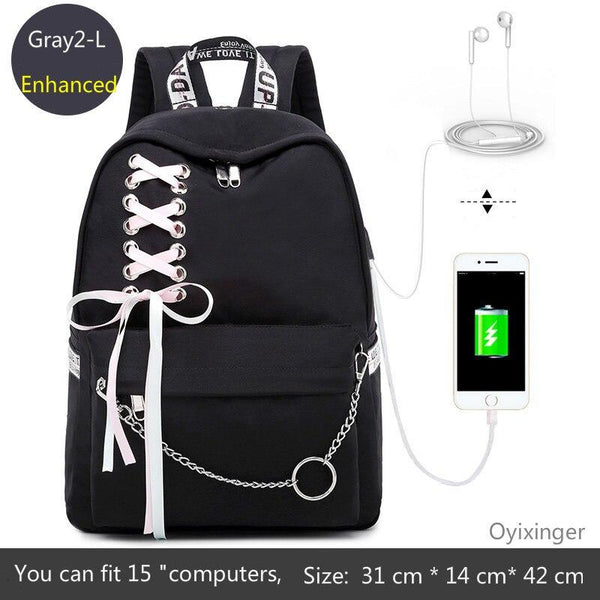 Girl Schoolbag Female Students Laptop Backpack Kids School Bags For Teenage Girls Women Gray Backpacks