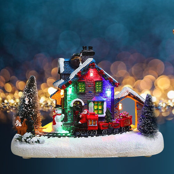 Christmas Snow House Figurines with LED Light Miniature Statue Home Decor