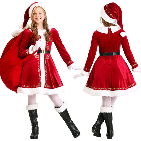 Deluxe Father Christmas & Halloween Outfit Santa Costume For Kids