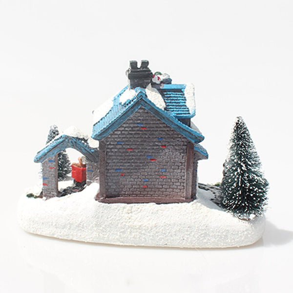 Christmas Snow House Figurines with LED Light Miniature Statue Home Decor