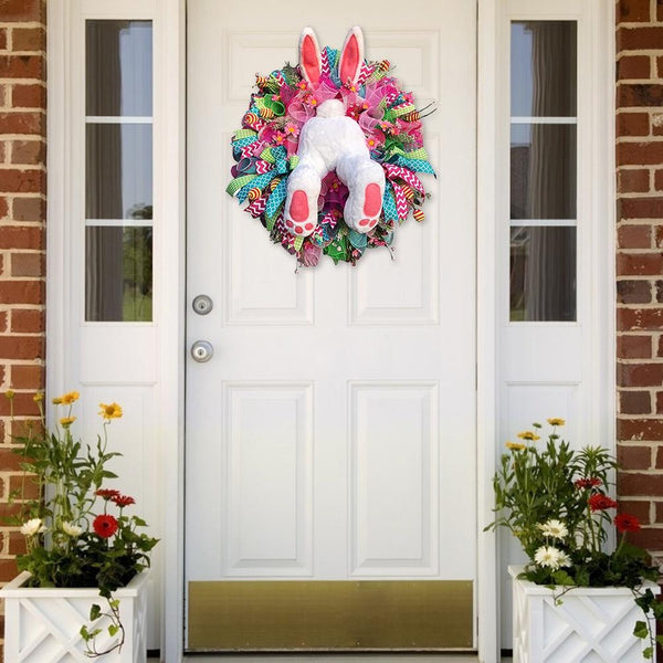1PC Easter Door Bunny Wreath Easter Spring Outdoor Indoor Hanging Wreath Home Craft Supplies