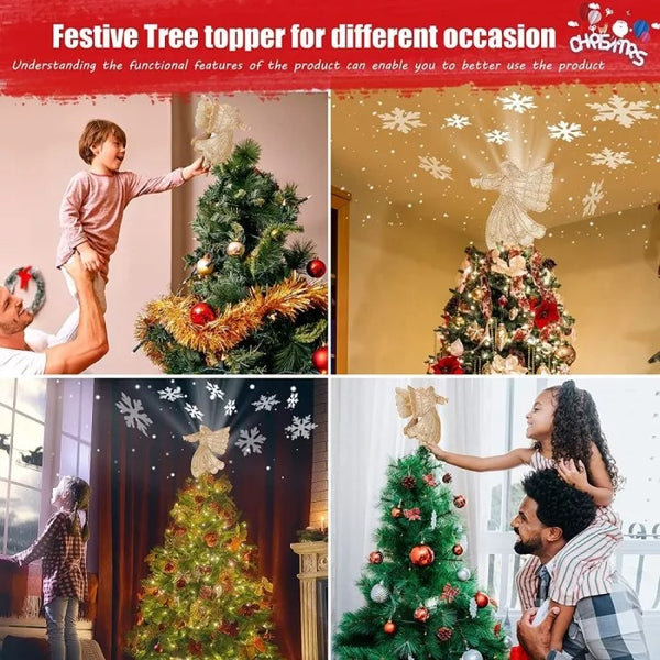 10 Angel Christmas Tree Topper with 3D LED Rotating Projector