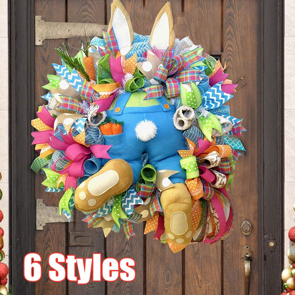 1PC Easter Door Bunny Wreath Easter Spring Outdoor Indoor Hanging Wreath Home Craft Supplies