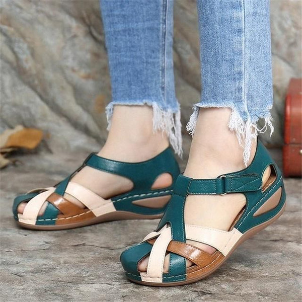 FleekComfy PREMIUM Leather Retro Arch Support Comfy Round Toe Sandals