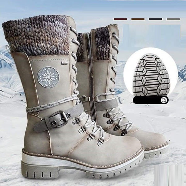 Avery - Women Buckle Lace Knitted Mid-calf Boots