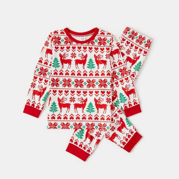 Plus Size Christmas All Over Print Red Family Matching Long-sleeve Pajamas Sets