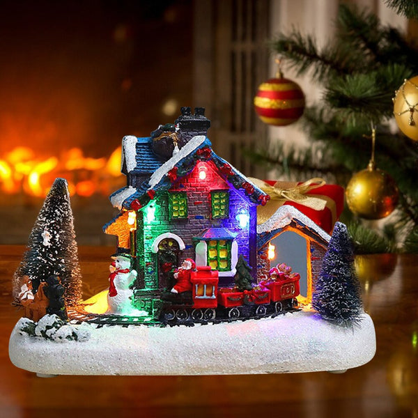 Christmas Snow House Figurines with LED Light Miniature Statue Home Decor