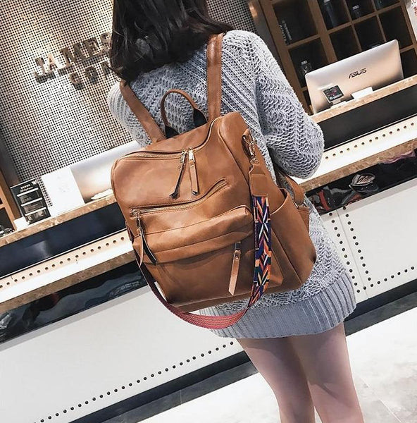 Vintage Large Faux Leather Travel Backpack