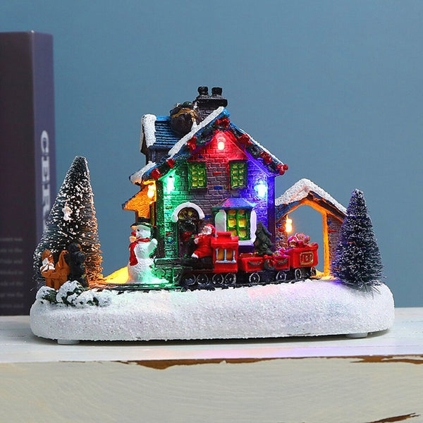 Christmas Snow House Figurines with LED Light Miniature Statue Home Decor